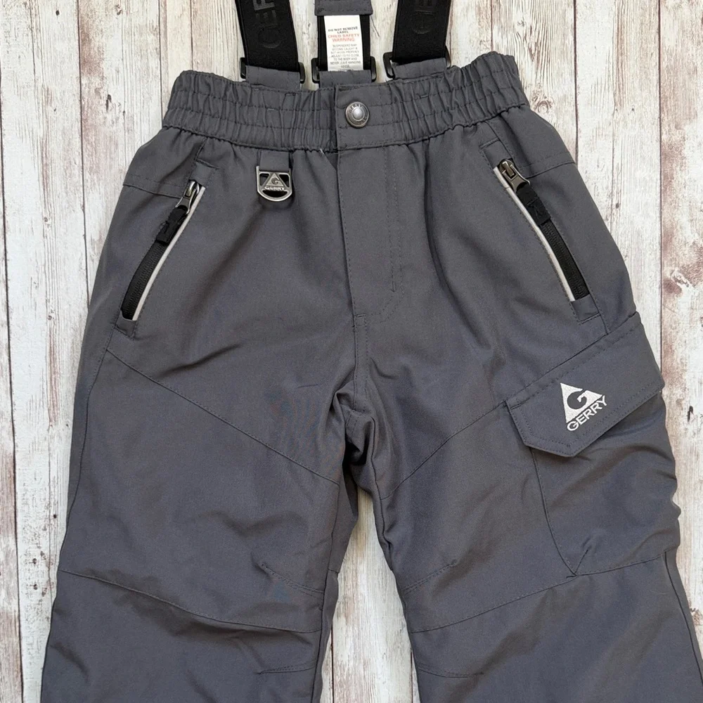Gerry Kids Performance Ski Pants XS 5/6 Removable Suspenders Ski Pants Gray Blk